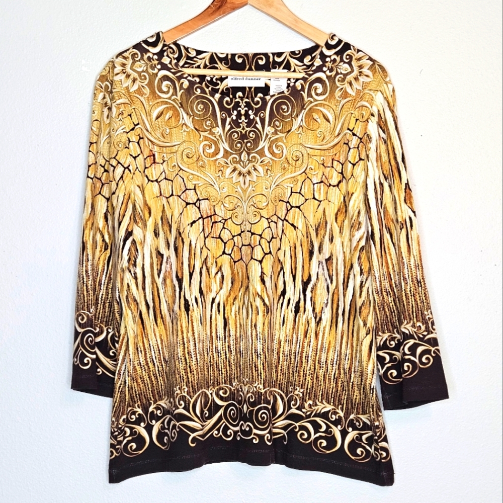 Alfred Dunner Elegant Gold and Brown Women's Top Size Large